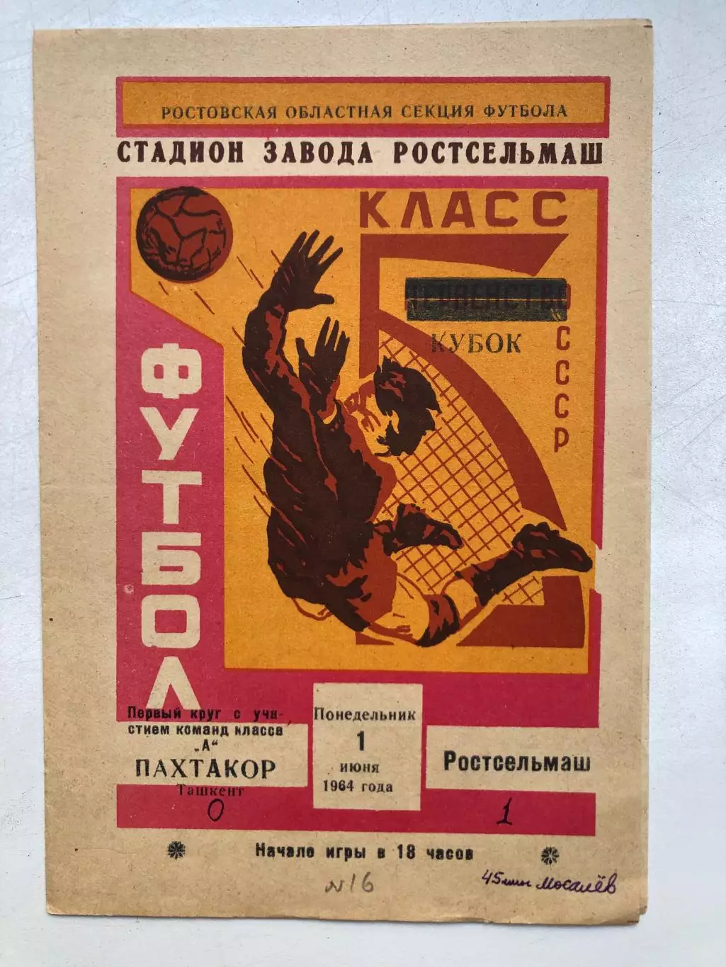 Ростсельмаш - Пахтакор 1.06.1964 Кубок СССР 1/32