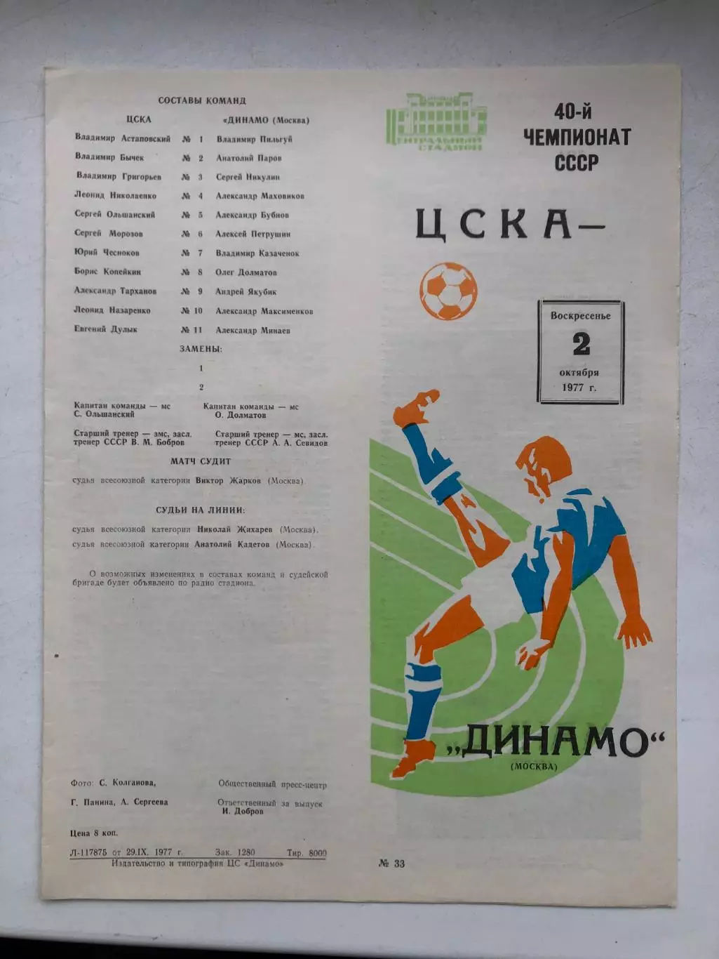 ЦСКА - Динамо Москва2.10.1977