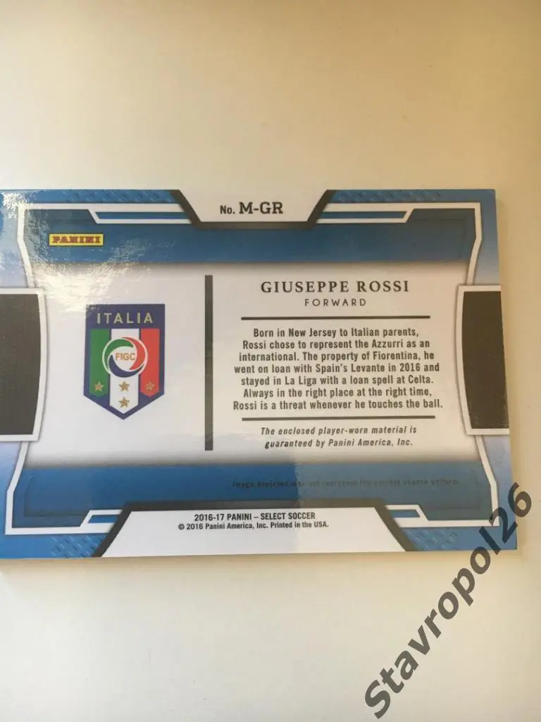 Футбол. Карточка игрока сборной Италии Джузеппе Росси с кусочком формы 3