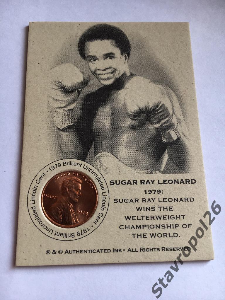 Sugar Ray Leonard ( легенда Бокса ) редкая карточка с монетой 1979 года