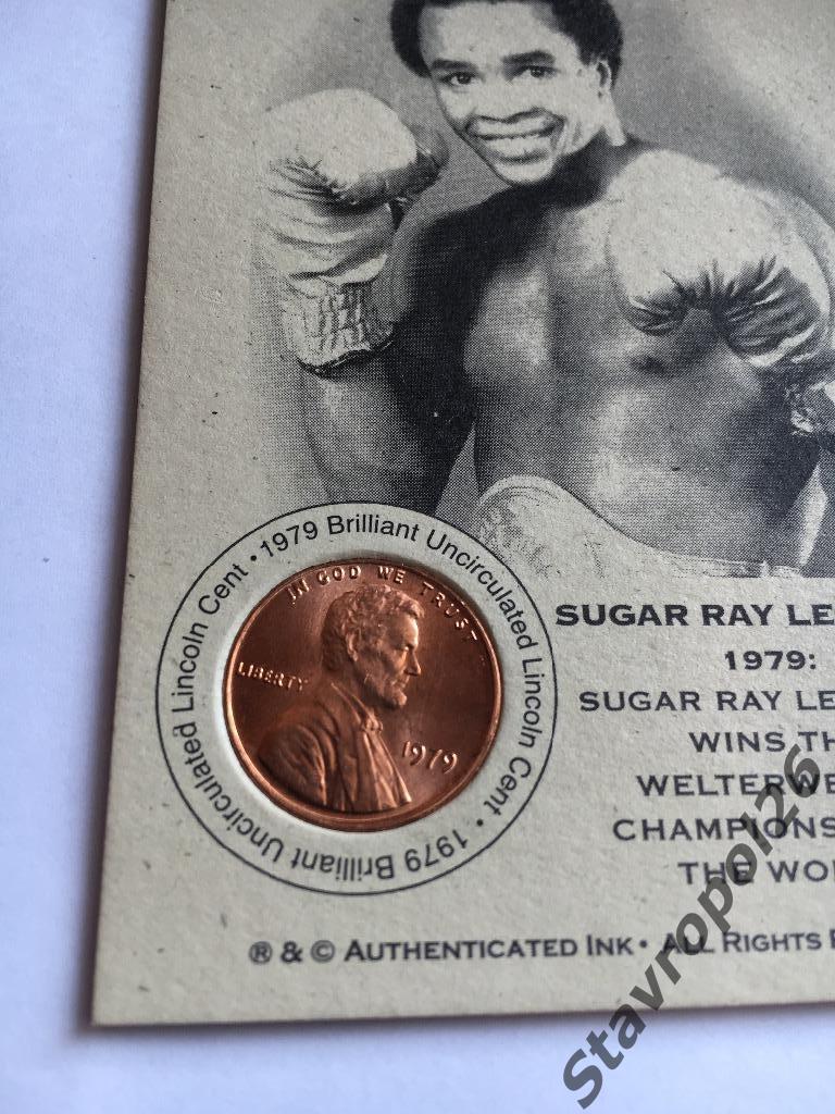 Sugar Ray Leonard ( легенда Бокса ) редкая карточка с монетой 1979 года 1