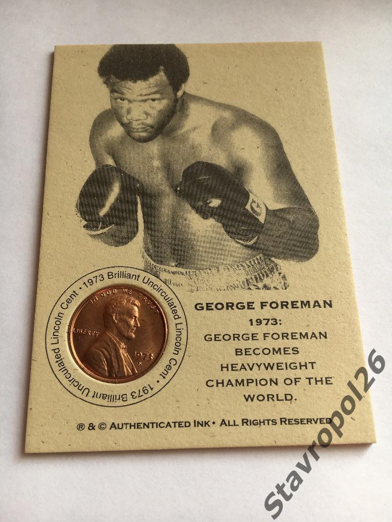 George Foreman ( легенда Бокса ) редкая карточка с монетой 1973 года