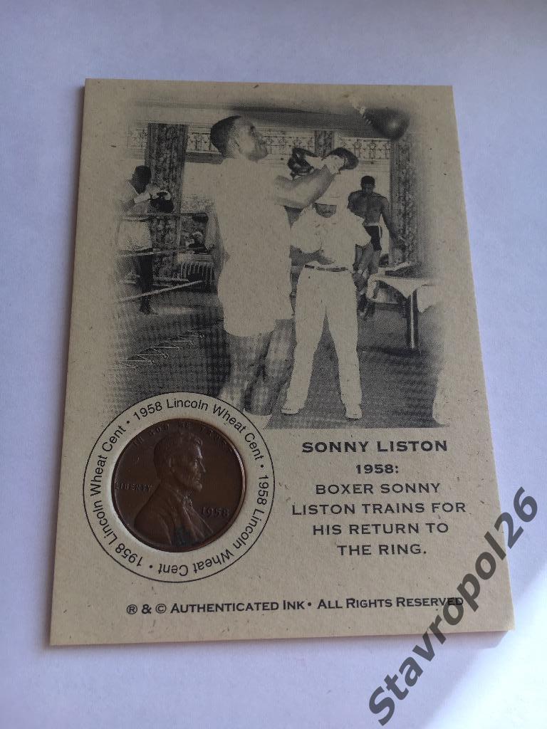 Sonny Liston (легенда Бокса) редкая карточка с монетой 1958 года