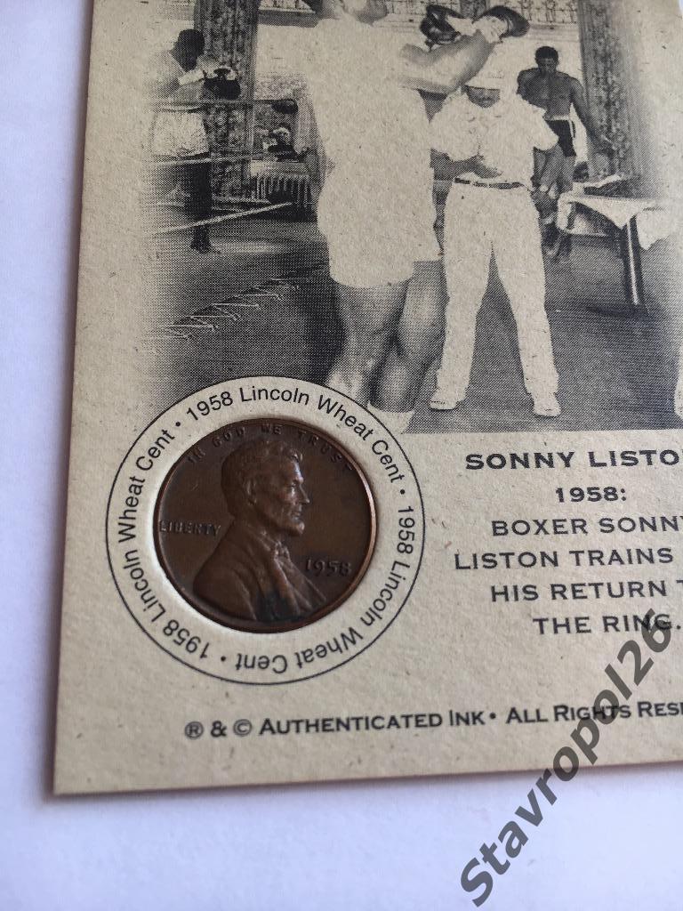 Sonny Liston (легенда Бокса) редкая карточка с монетой 1958 года 1