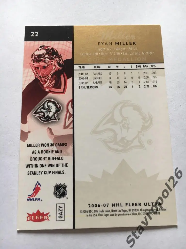 Хоккей. NHL. Ryan Miller (Baffalo Sabres) 1