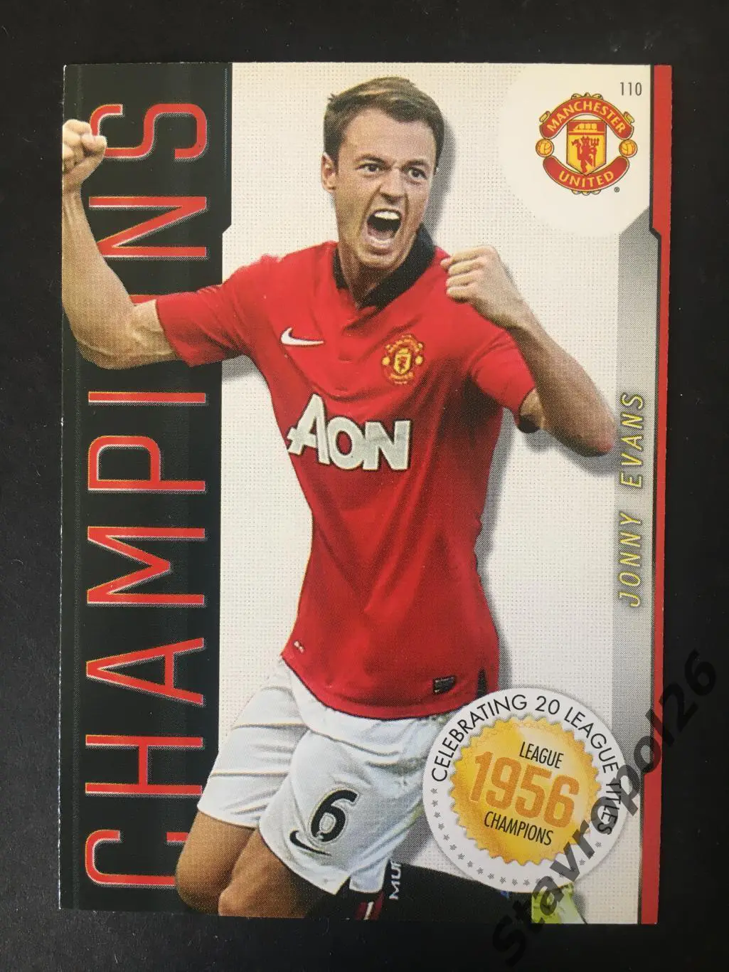 Футбол. Карточка Джони Эванс. Манчестер Юнайтед ЧЕМПИОН