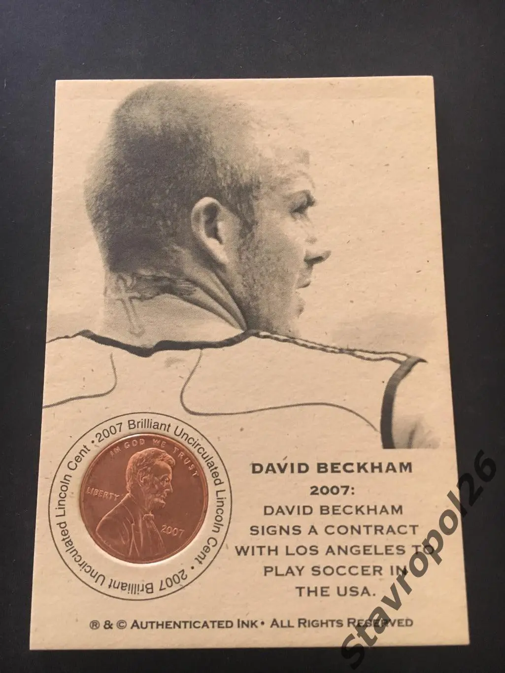 Футбол. Карточка. Девид Бекхэм редкая карточка с монетой 2007года