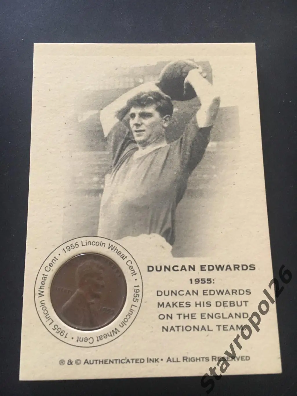 Футбол. Карточка. Данкан Эдвардс сборная Англии