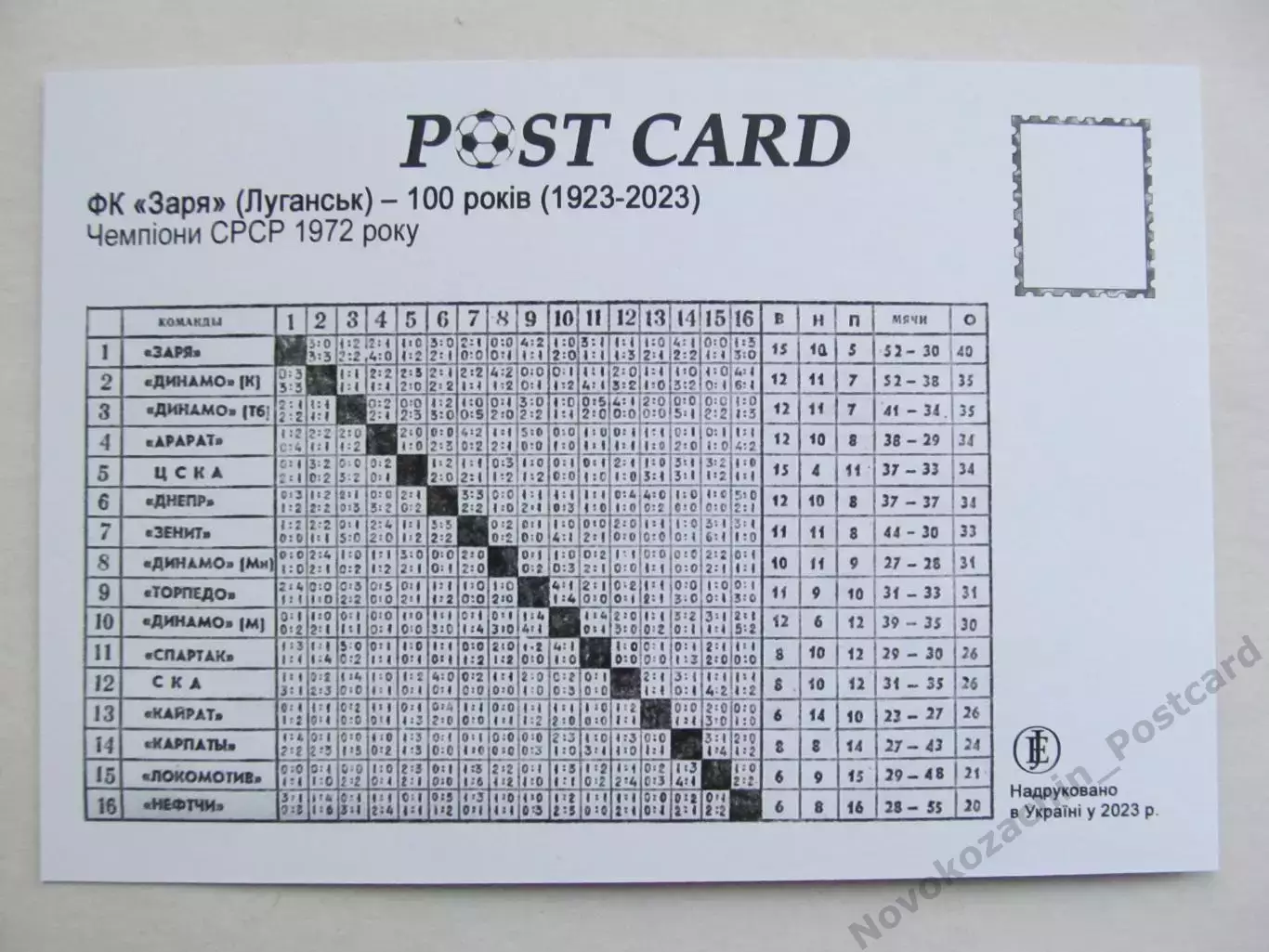Открытка футбол ФК Заря 100-лете клуба 1
