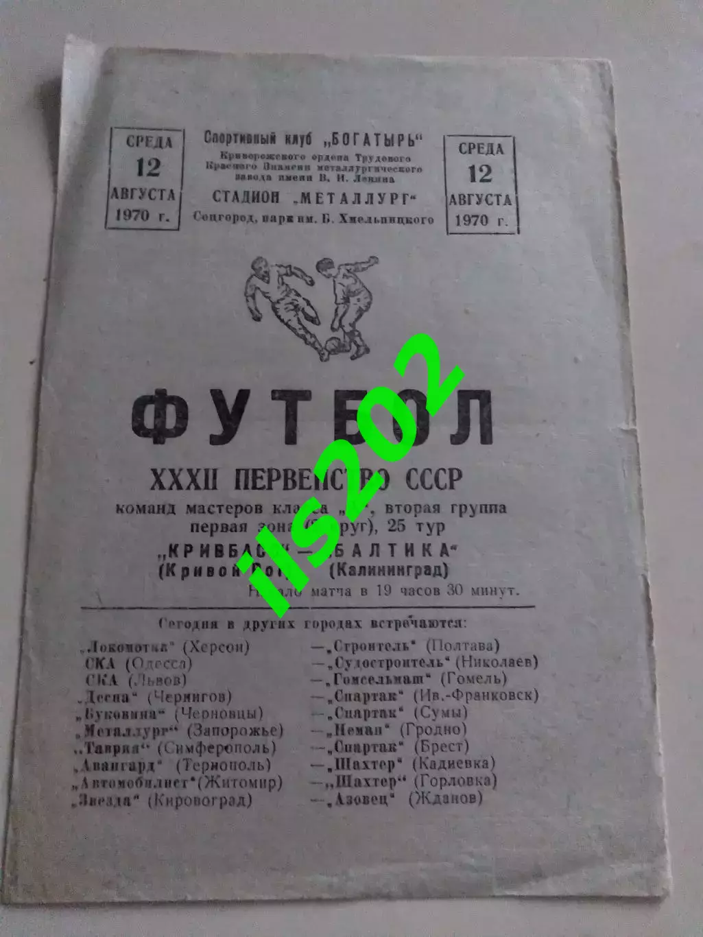 Кривбасс Кривой Рог - Балтика Калининград 1970