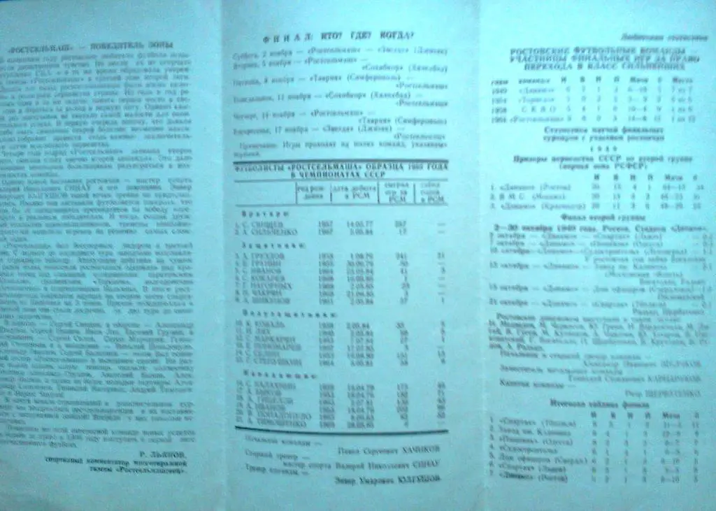 Ростсельмаш Ростов-на-Дону в борьбе за выход в 1-ю лигу 02-17.11. 1985 1