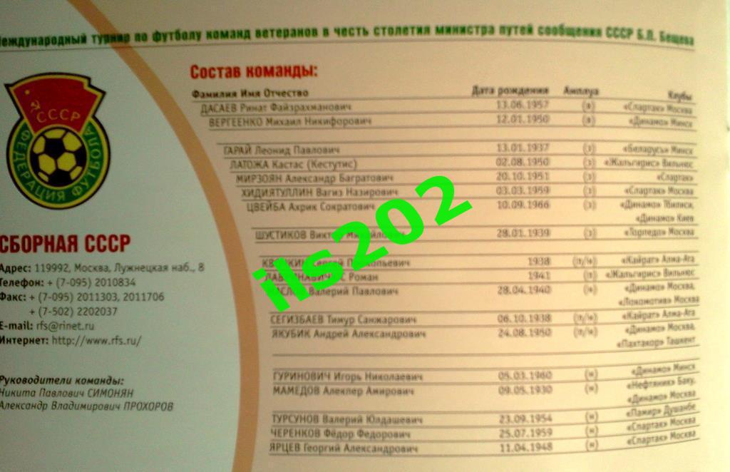 турнир Бещева Москва 2003 ветераны / участники в описании... 2