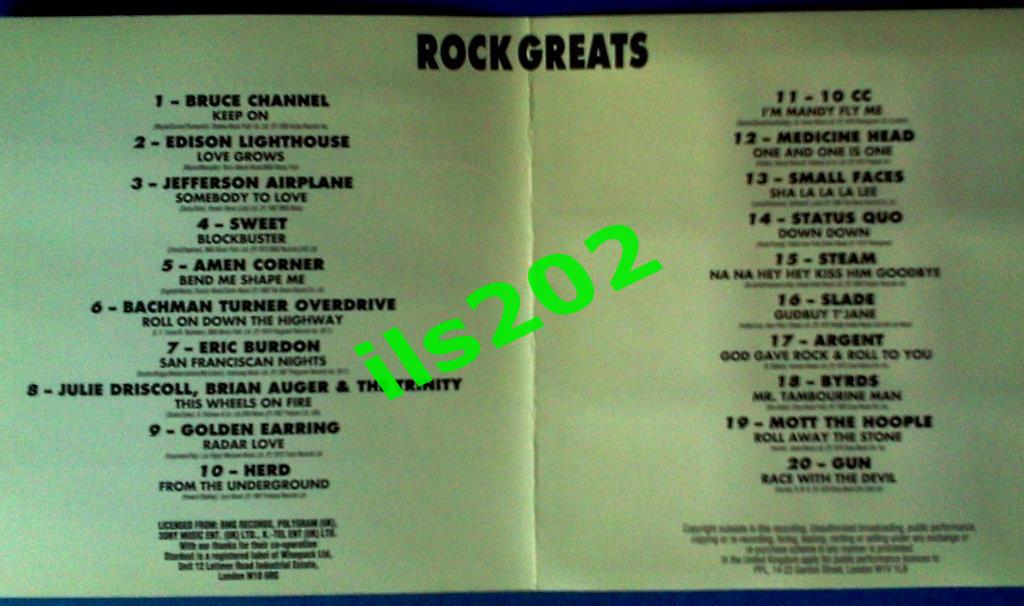 CD ROCK GREATS / 20 of the cream of rock / СБОРНИК 3