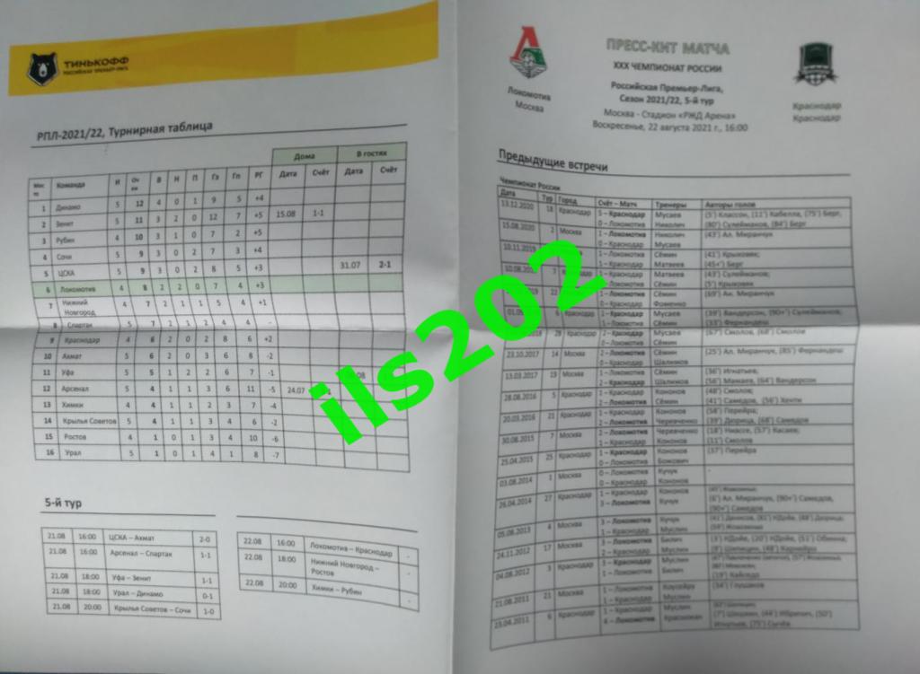 Локомотив Москва - ФК Краснодар 2021 / 2022 пресс-кит 1