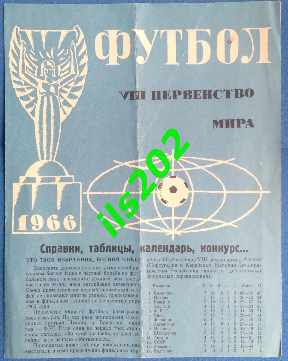 Первенство мира Англия 1966 Справки таблицы календарь конкурс / издание Лужники