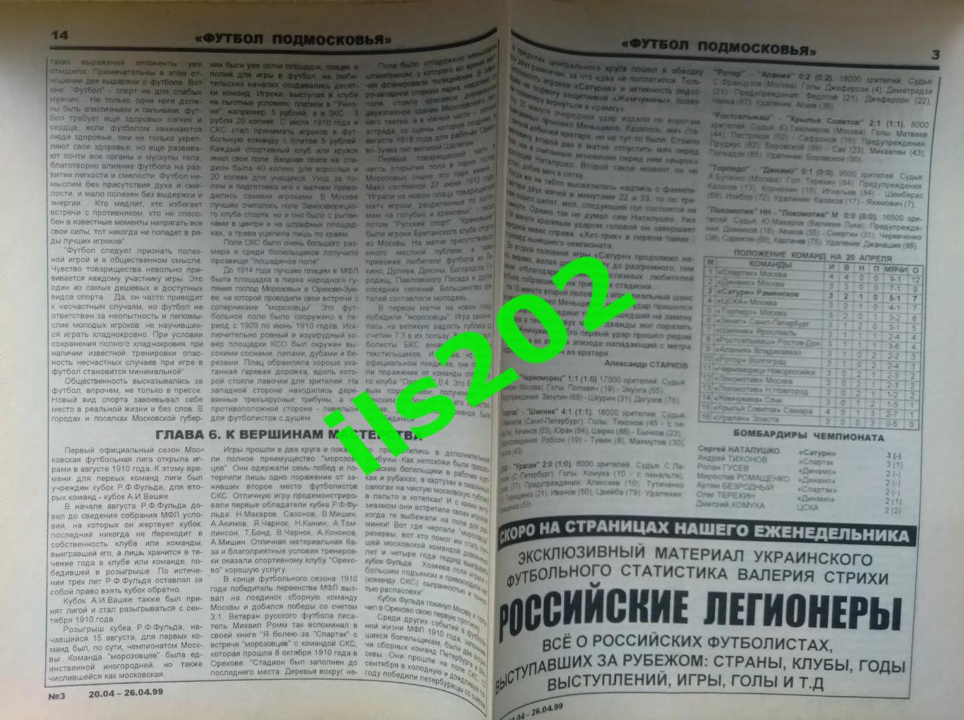 газета Футбол Подмосковья №3 20-26 апреля 1999 года / подробнее- в описании 3