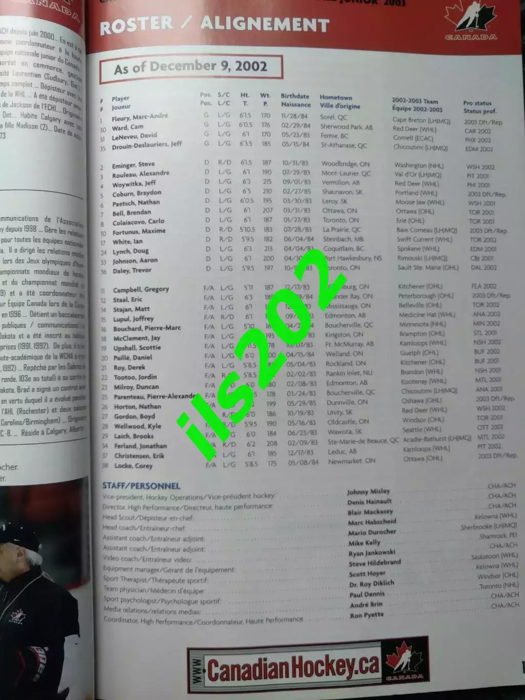 Хоккей чемпионат мира среди юниоров 2003 / Канада сборная медиа гайд 3