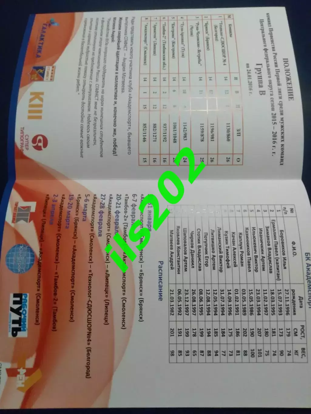 Академспорт Смоленск - БК Брянск 30-31.01. 2016 2