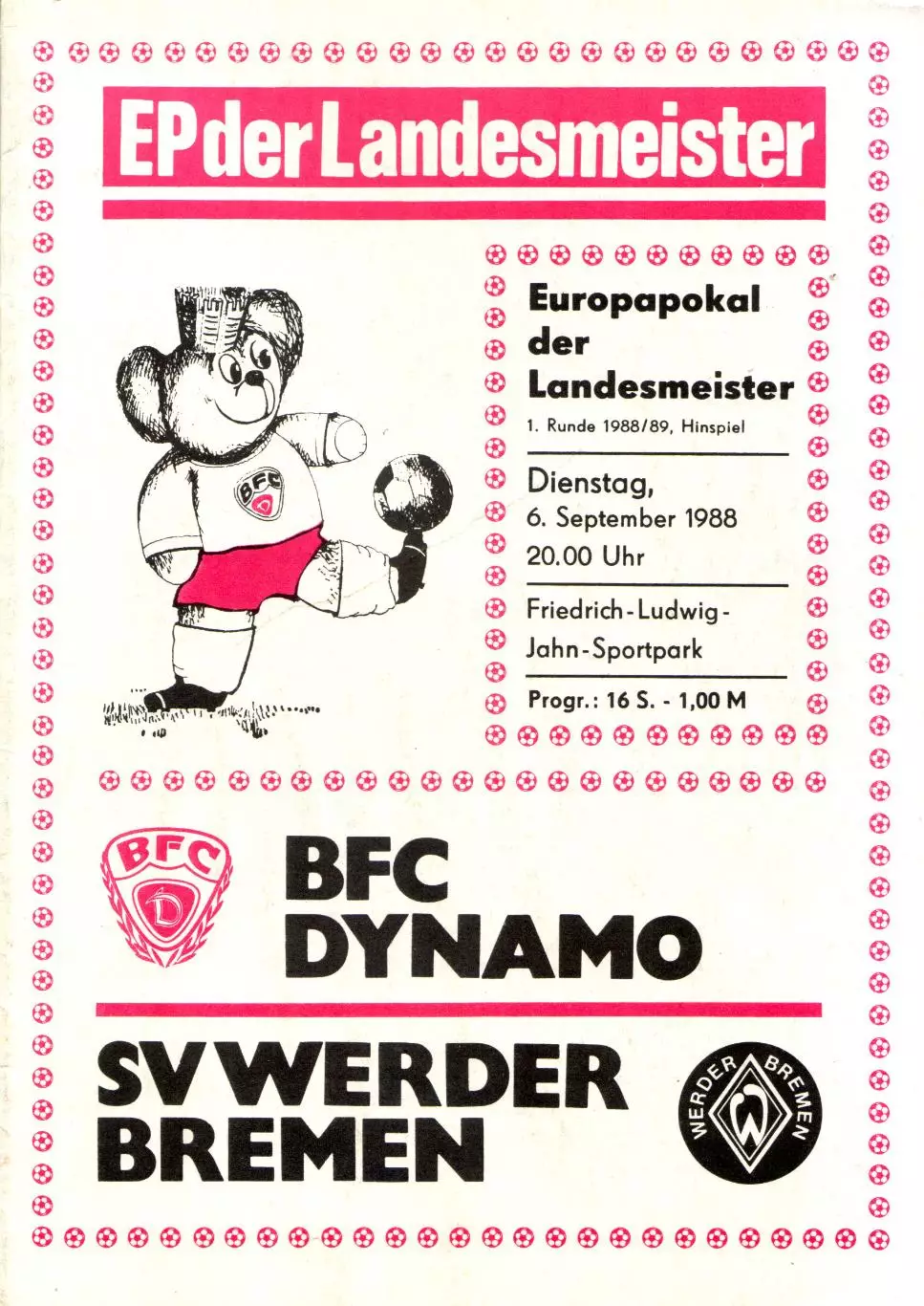 Динамо Берлин, ГДР - Вердер Бремен, ФРГ 06.09.1988