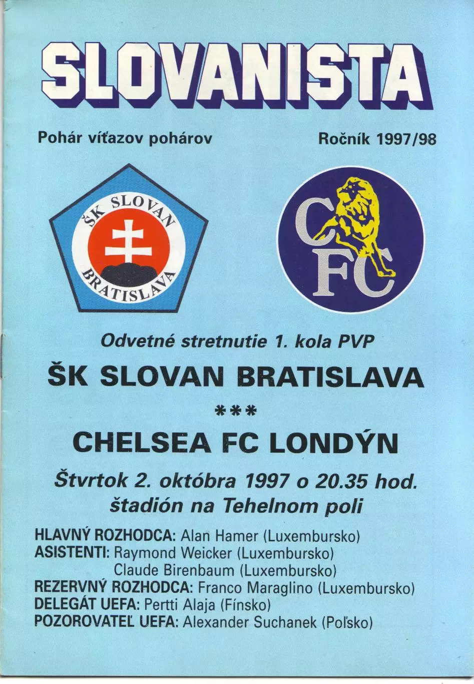 Слован Братислава, Словакия - Челси Лондон, Англия 02.10.1997
