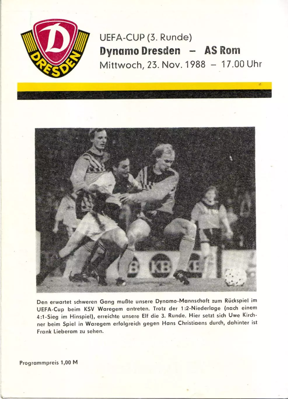 Динамо Дрезден, ГДР - Рома Рим, Италия 23.11.1988