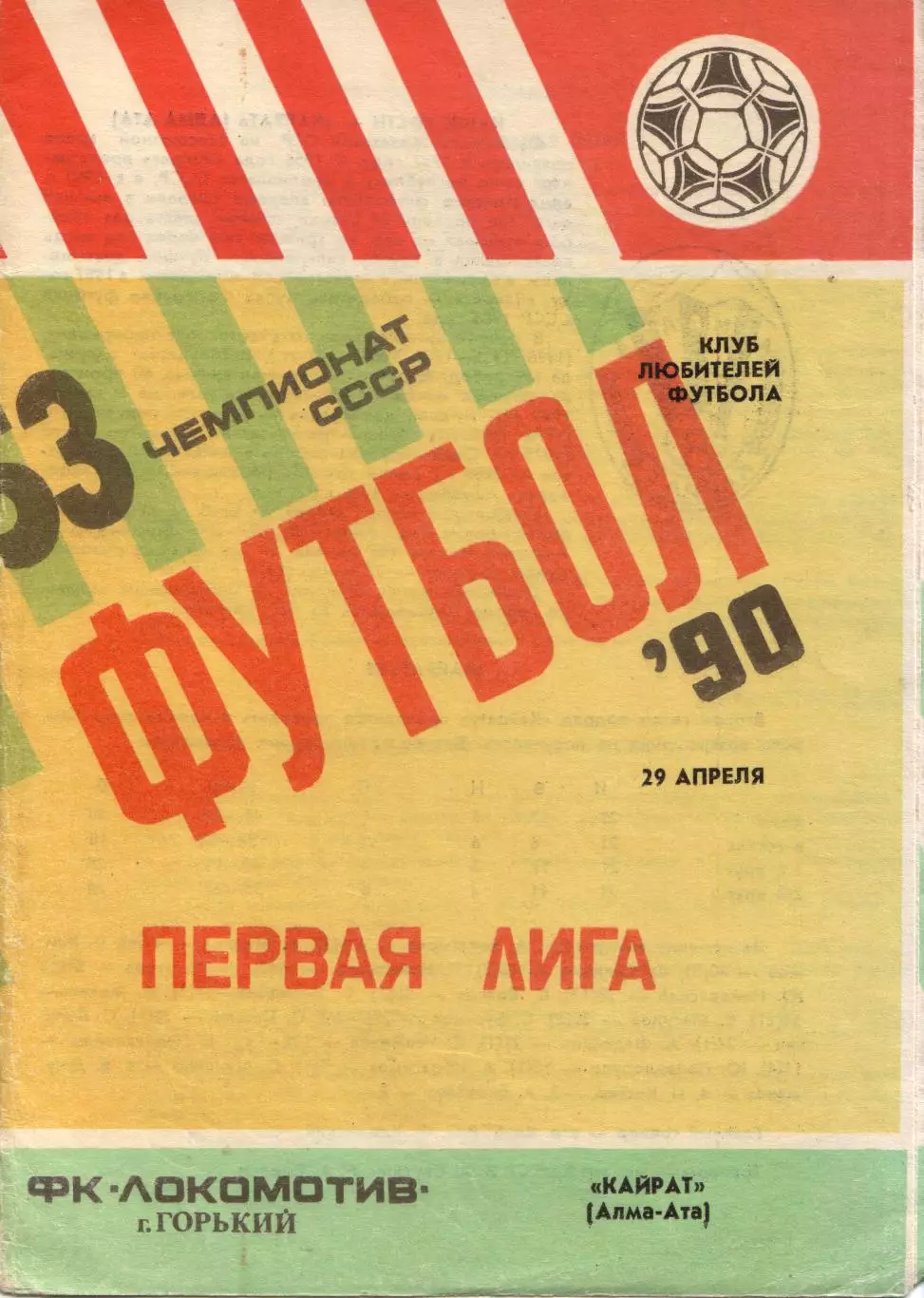 Локомотив Нижний Новгород - Кайрат Алма-Ата 29.04.1990