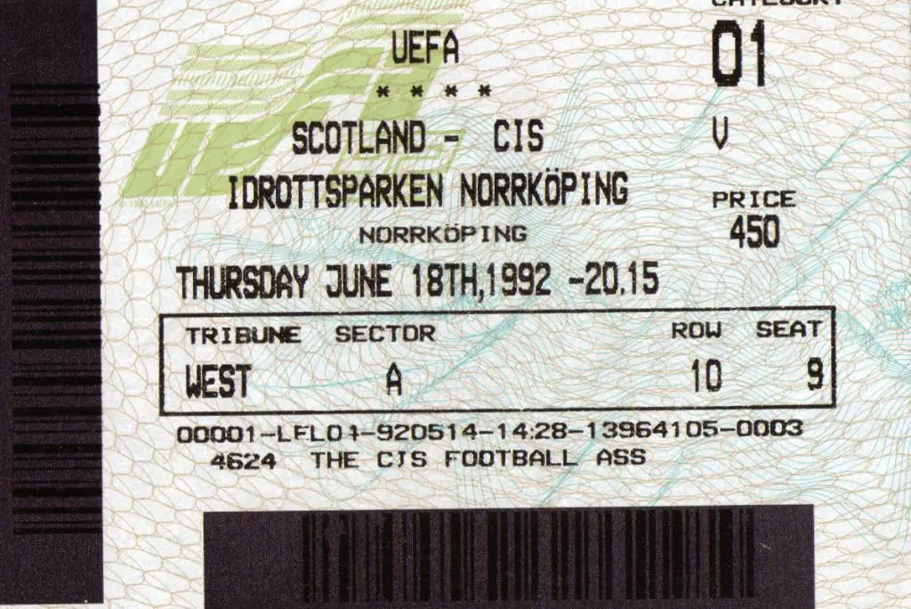 билет Шотландия - СНГ 1992
