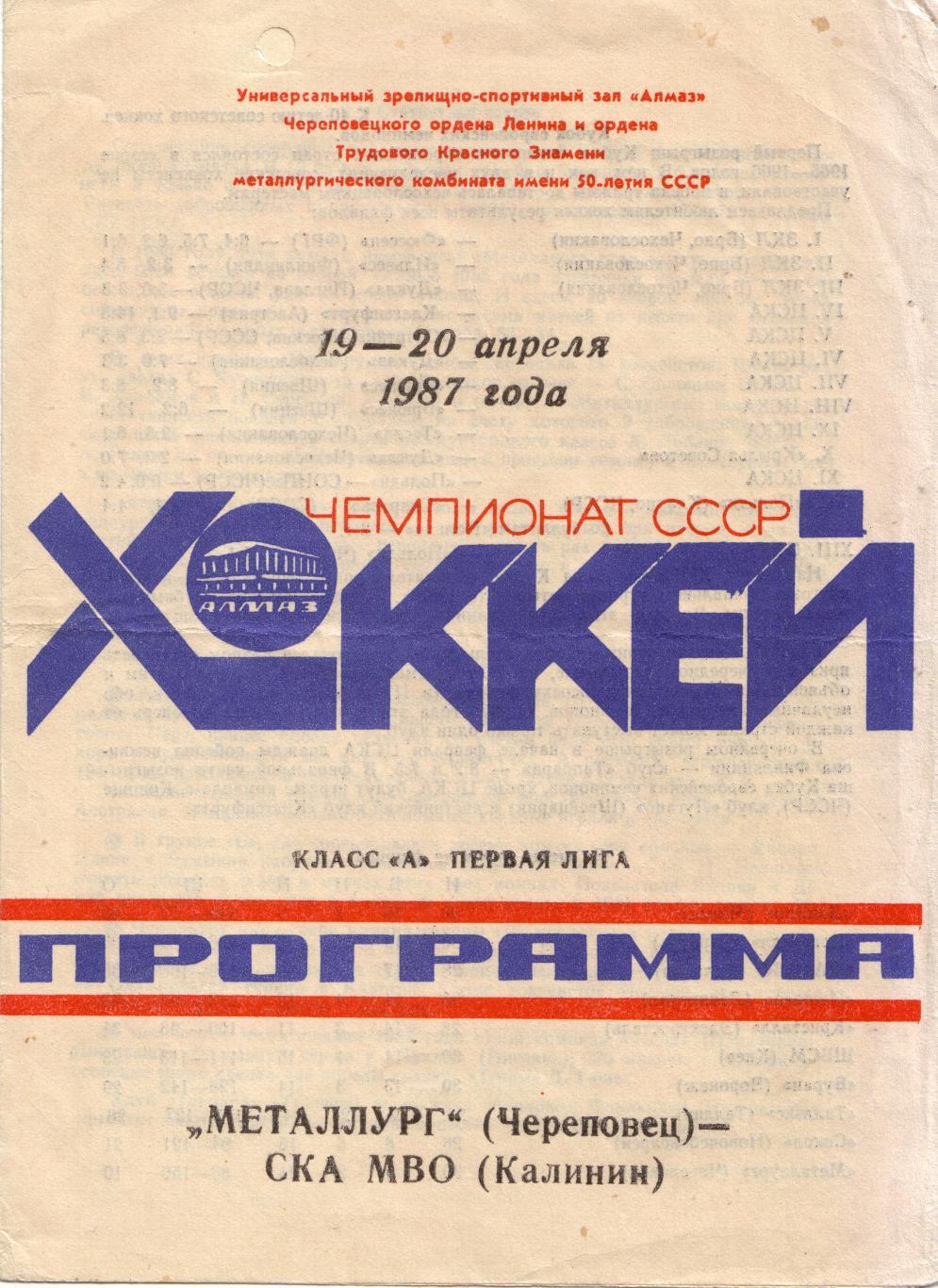 Металлург Череповец - СКА МВО Тверь 19.04.1987