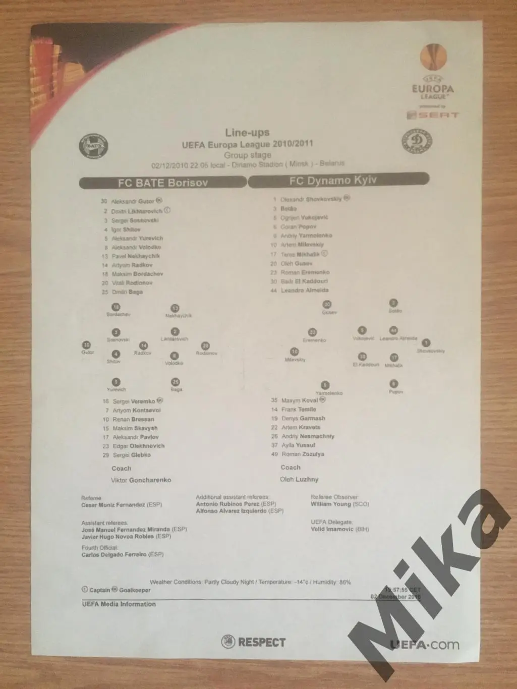 БАТЭ - Динамо (Киев) 2.12.2010