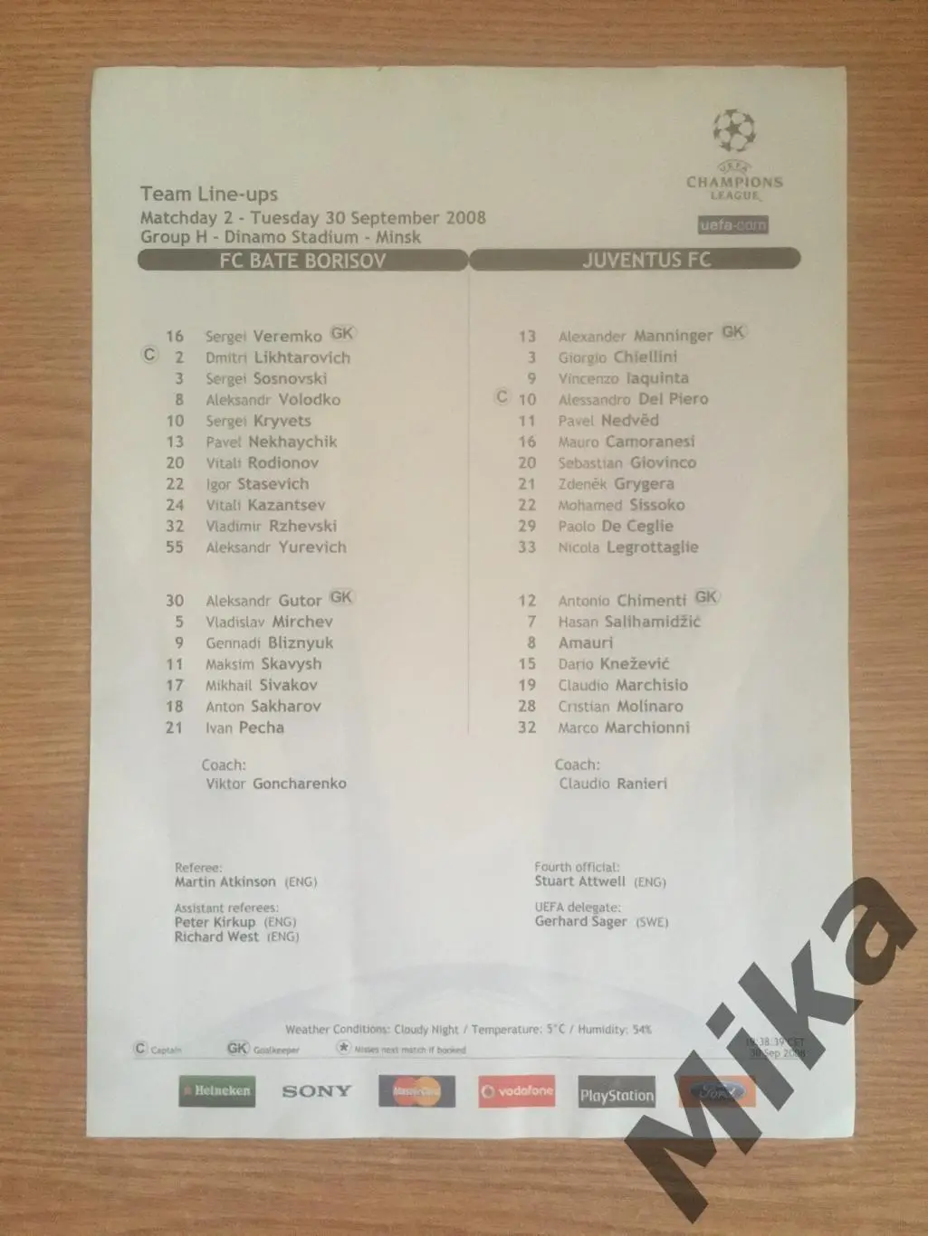 БАТЭ - Ювентус (Италия) 30.09.2008