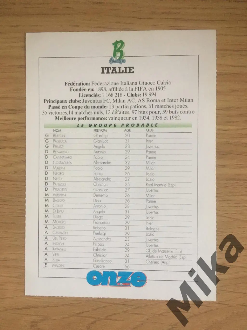 Из журнала Onze - Италия 1