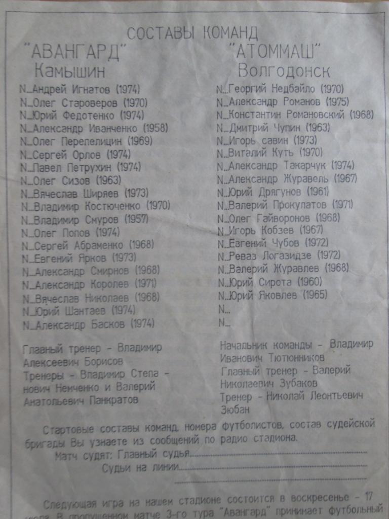 авангард камышин-фк волгодонск-1994 г. 1