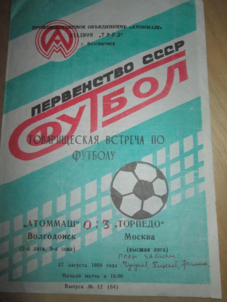 атоммаш-торпедо москва тов. матч 1988