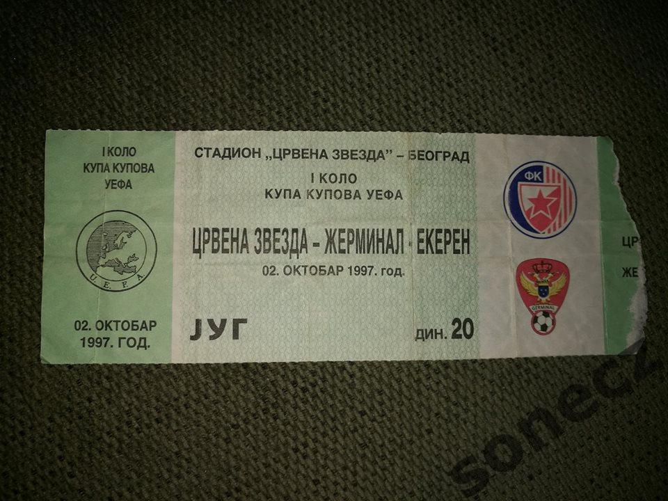 Билет Црвена Звезда Сербия - Жерминал Екерен 02.10.1997.