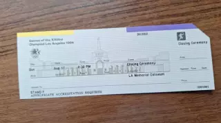 Билет Церемония закрытия 1984 Олимпийские игры США Лос Анджелес Олимпиада