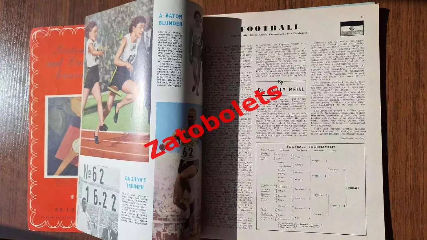 Олимпийские Игры Олимпиада 1952 Хельсинки + Осло ИТОГИ футбол хоккей и др. 2