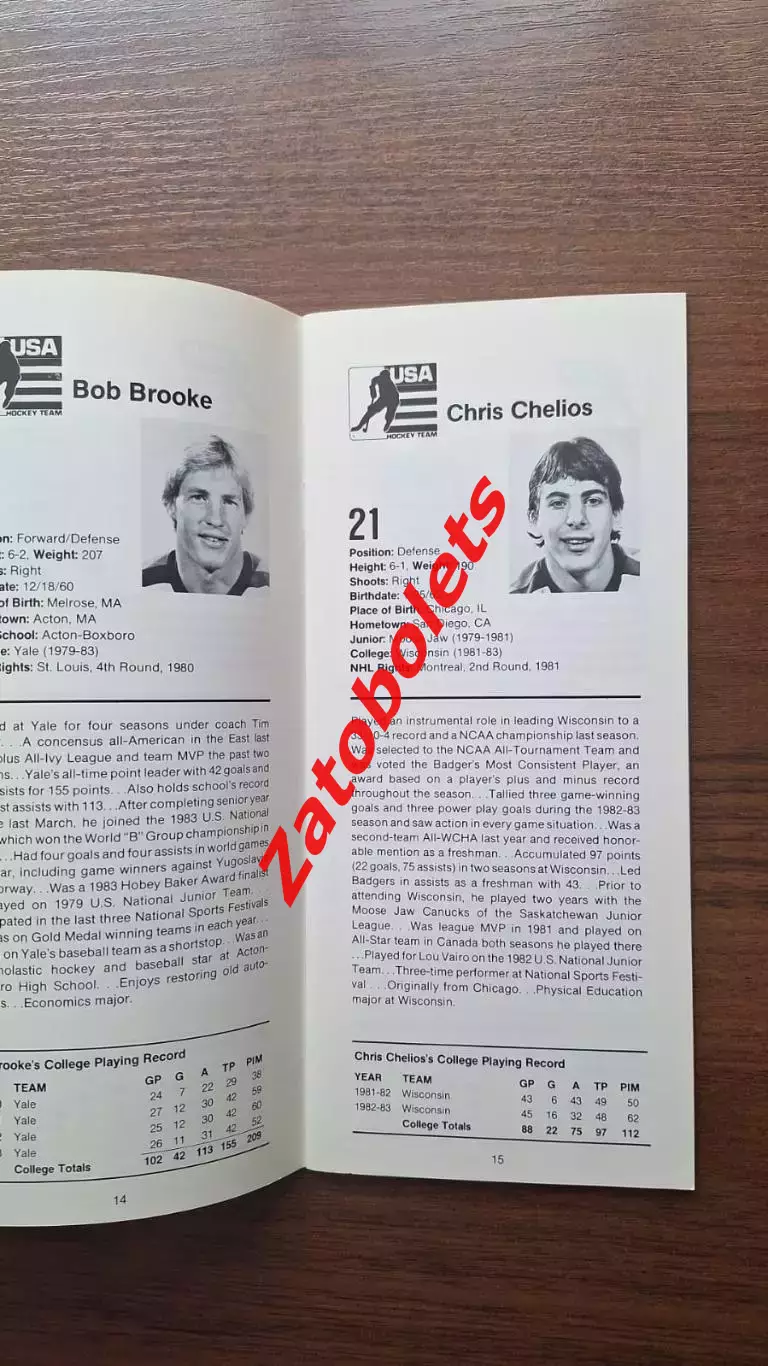 Хоккей Сборная США 1984 Медиа-гид 2