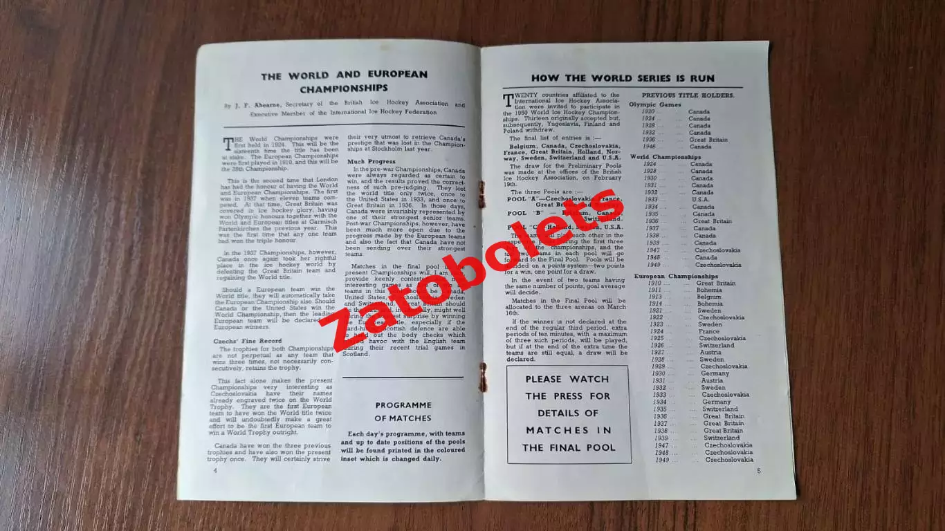 Чемпионат мира и Европы по хоккею 13-22.03.1950 Великобритания Группы 2