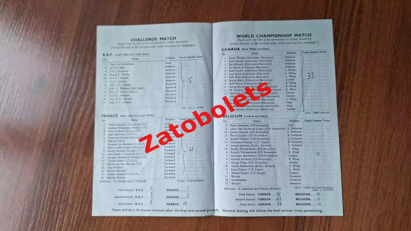 Чемпионат мира и Европы по хоккею 1950 ВВС - Франция / Канада - Бельгия 1