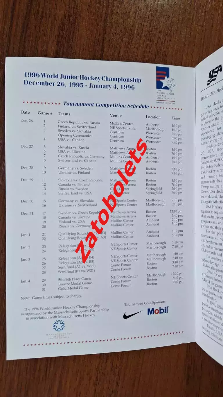 Хоккей Чемпионат Мира США 1996 Молодежные Россия Украина Media Guide сборной США 1
