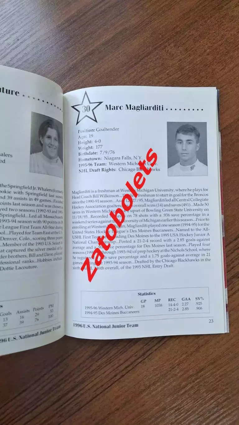 Хоккей Чемпионат Мира США 1996 Молодежные Россия Украина Media Guide сборной США 3