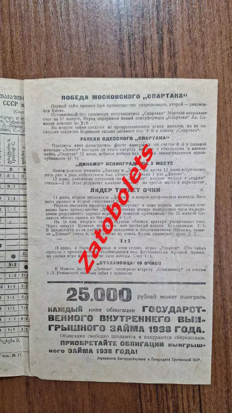 Футбол Тбилиси 1941 Летний сезон Чемпионат СССР Спартак Динамо Зенит Красная Арм 3