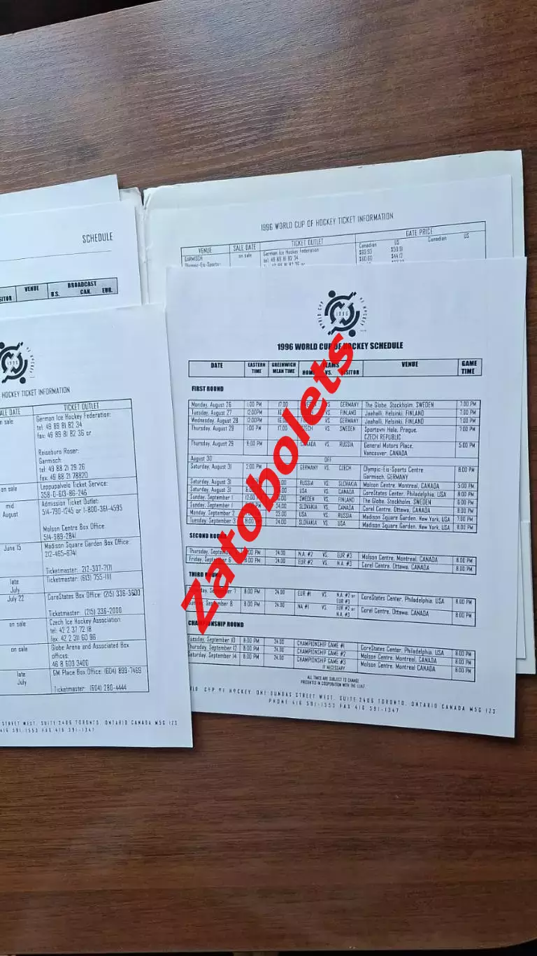 Хоккей Кубок Мира 1996 Пресс-кит / Сборная Россия 1