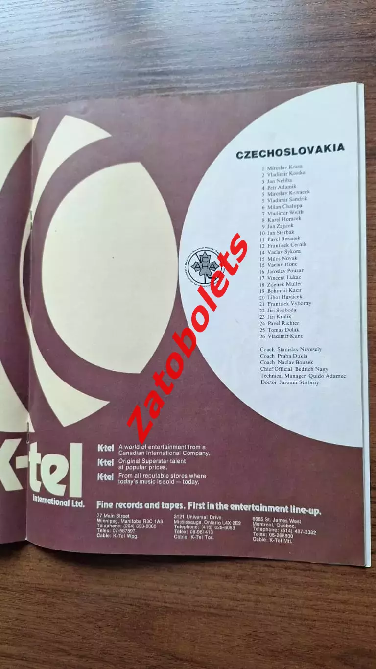 Канада - ЦСКА / сборная Чехословакии турне в Канаде 21.12.1974 - 07.01.1975 2