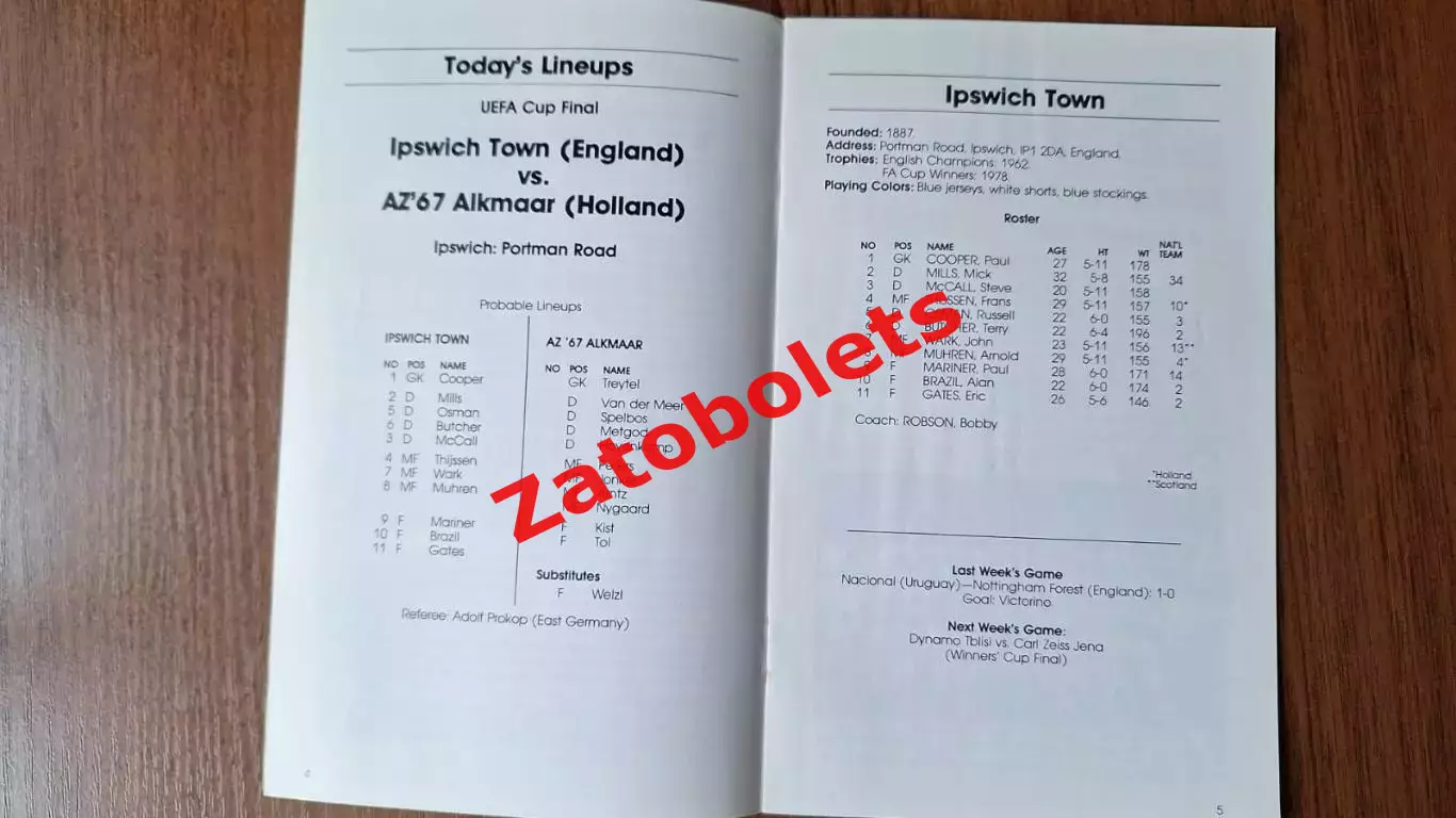 АЗ Алкмаар Голландия - Ипсвич Англия 1981 Финал Кубок УЕФА Globe Kicker 2