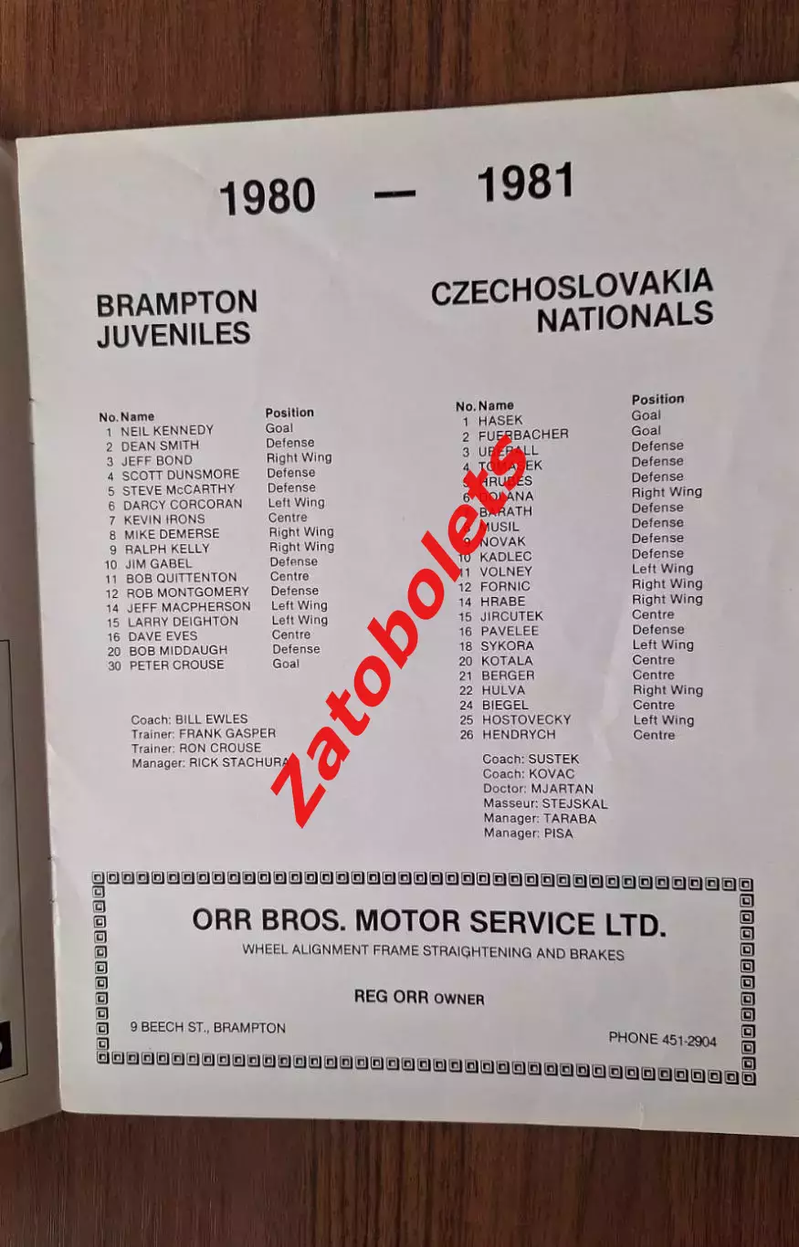 Брэмптон Юниорс Канада - сборная Чехословакия ЧССР 08.01.1981 1