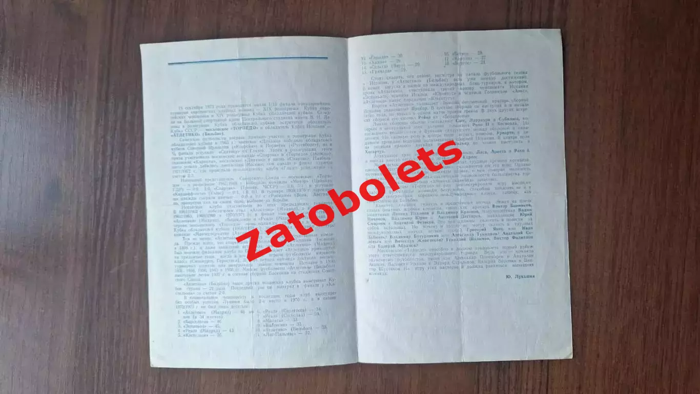 Торпедо Москва СССР - Атлетико Мадрид Испания 1973 Кубок Кубков 1