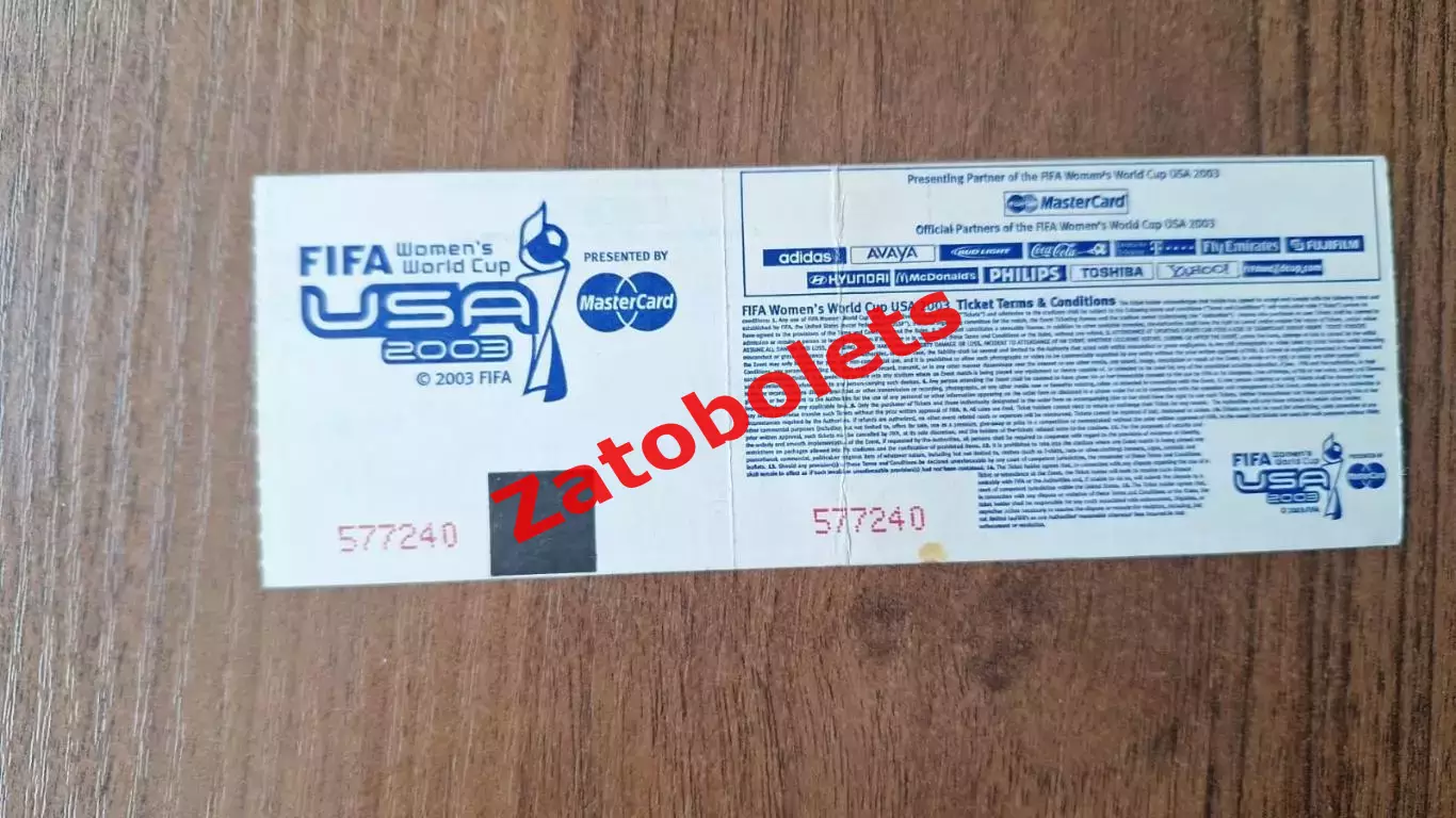 Билет Гана - Россия / Китай Австралия 2003 Чемпионат Мира Женщины 1