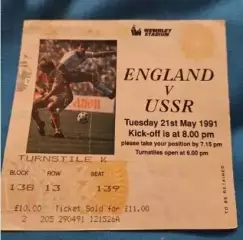 Билет Англия - СССР 1991