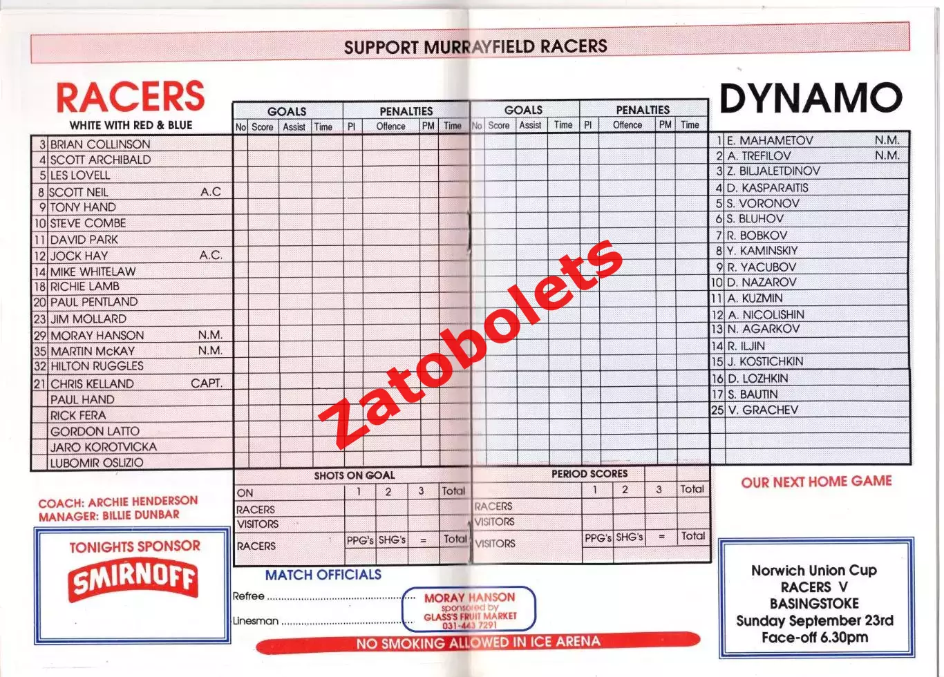 Мюррейфилд Рейсерз Шотландия - Динамо Москва СССР 1990 1